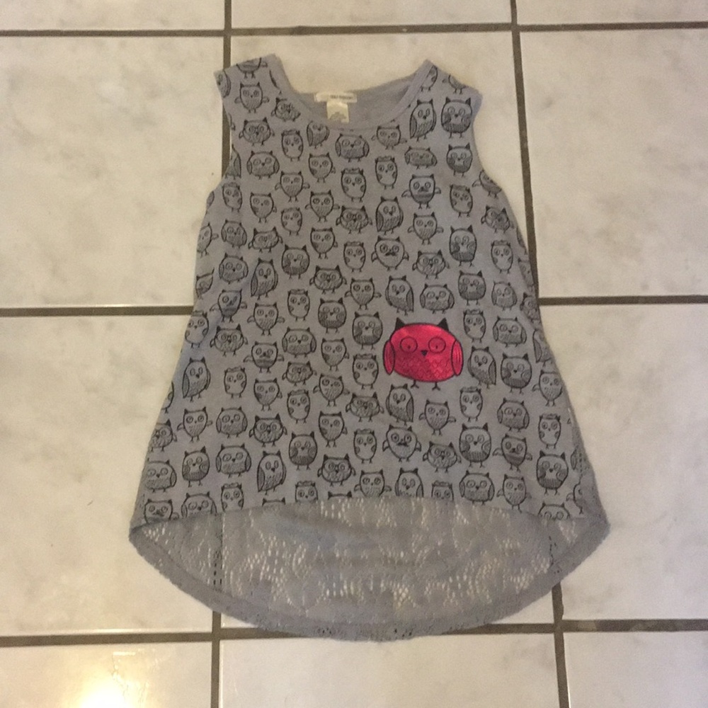 Girl's Grey Owl Tank Top